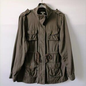 Style & Co Womens Green High Neck Long Sleeve Flap Pockets Military Jacket Sz 0X